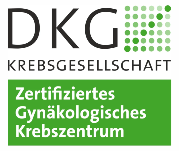 Logo der Deutschen Krebsgesellschaft mit Text 'Zertifiziertes Gynäkologisches Krebszentrum' auf grünem Hintergrund